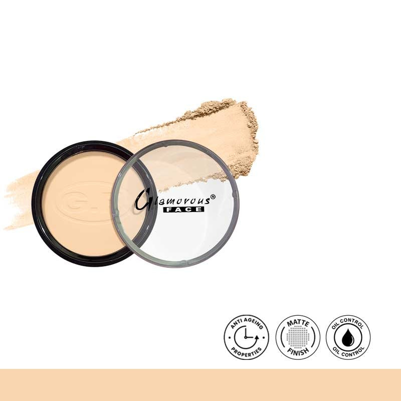 Makeup compact with a sponge applicator and brand logo on a white background