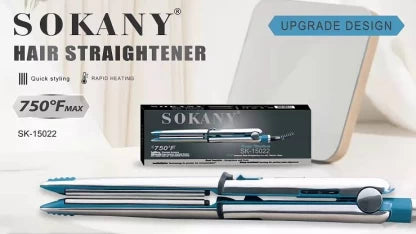 SOKANY hair straightener with packaging and branding on a light background