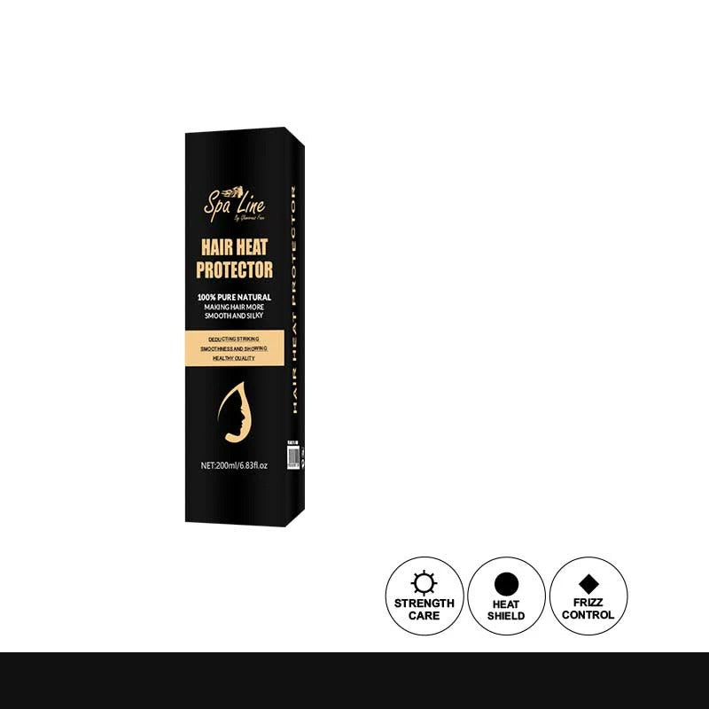 Black box of Spa Line Hair Heat Protector on a white background