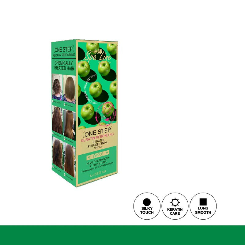Box of Spa Line By Glamorous Face One Step Keratin Rebonding, Straightening Cream Apple 1000 MI