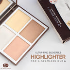 Makeup highlighter palette with four shades on a white background, featuring the brand 'the beauty concept'.