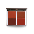 Makeup palette with four orange-brown shades on a white background