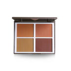 Makeup palette with four brown shades on a white background