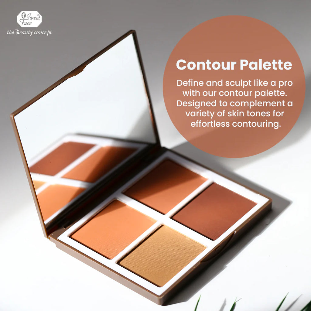 Open contour palette with four shades on a white background, featuring text about the product.