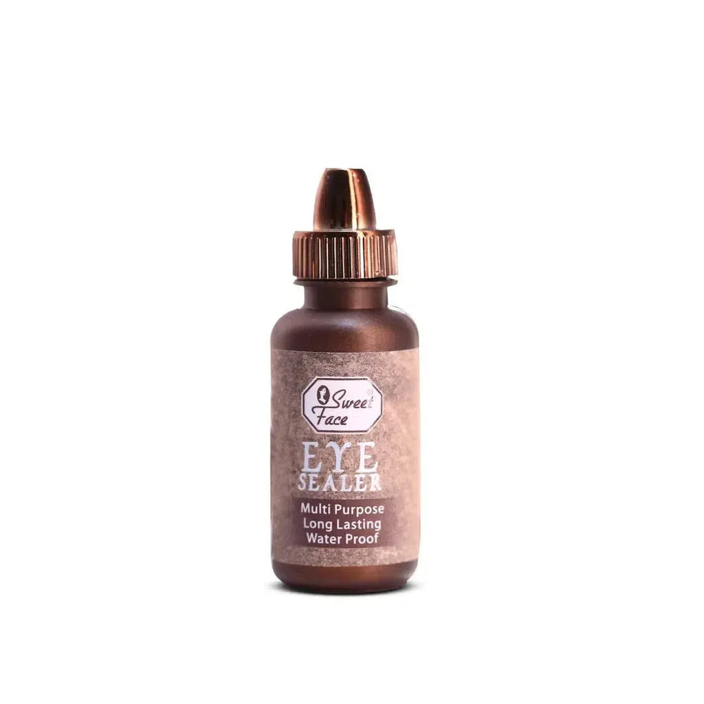 Eye sealer bottle with bronze cap and label on a white background