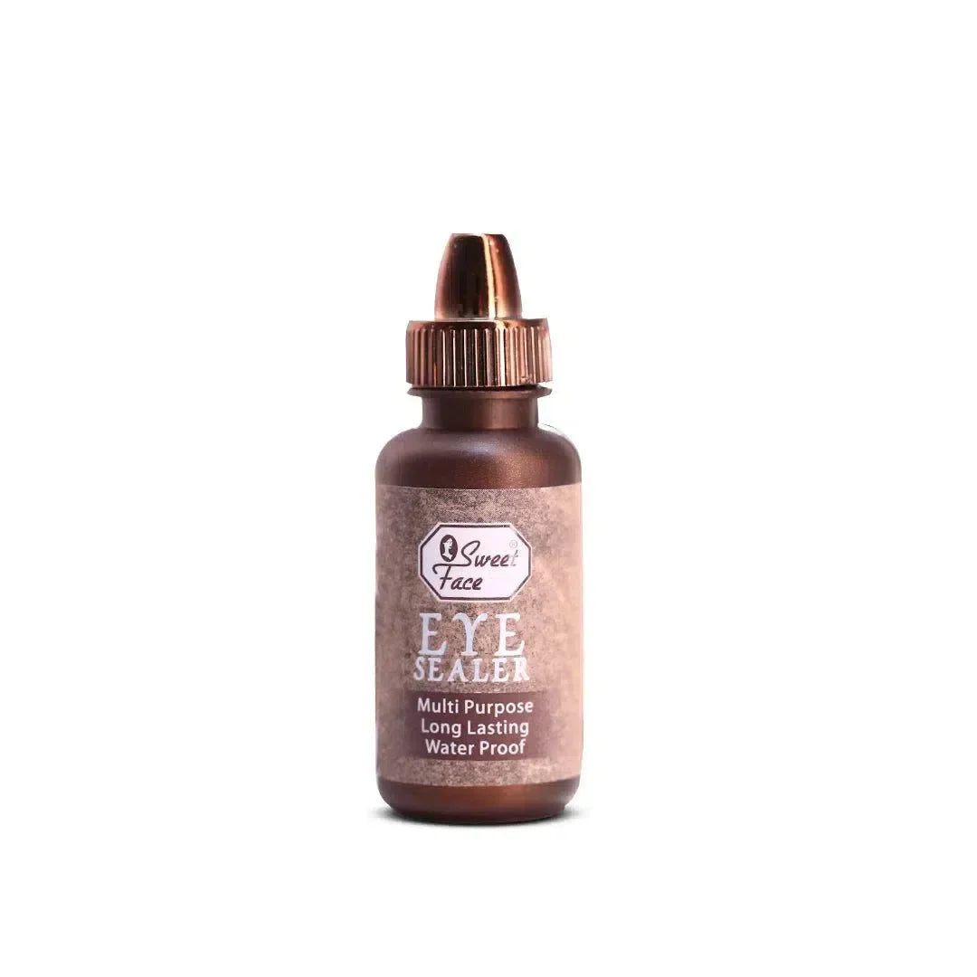 Eye sealer bottle with bronze cap and label on a white background