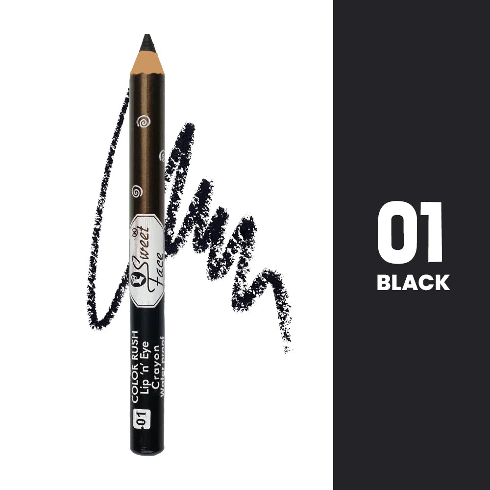 Black lip liner pencil with a swatch on a white background