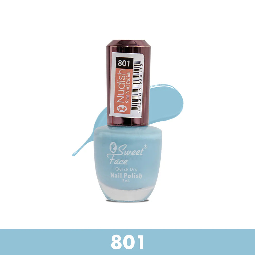 Blue nail polish bottle with 'Sweet Face' branding on a white background