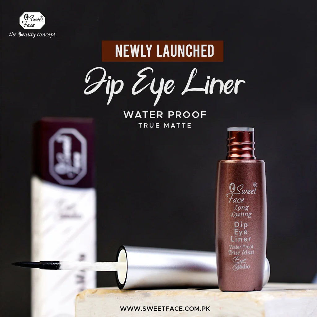 Sweet Face Dip Eye Liner with packaging and applicator on a dark background