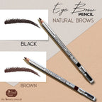 Eyebrow pencil with black and brown color options on a beige background