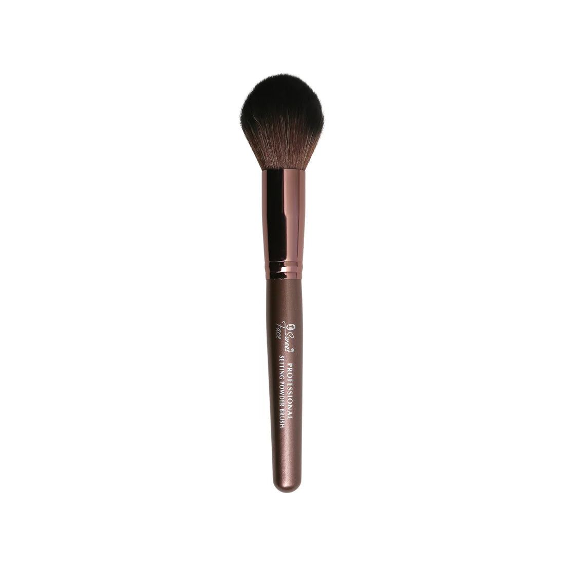 Makeup brush with brand name on a white background