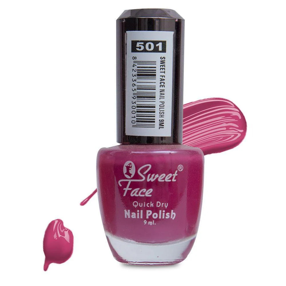 Pink nail polish bottle with 'Sweet Face' branding on a white background