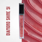 Lip gloss with 'Diamond Shine' text on a red and white background