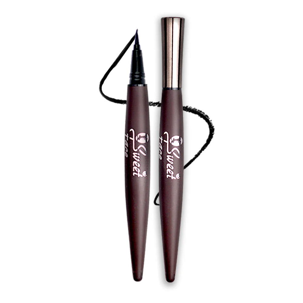 Two brown eyeliner pens with silver accents on a white background