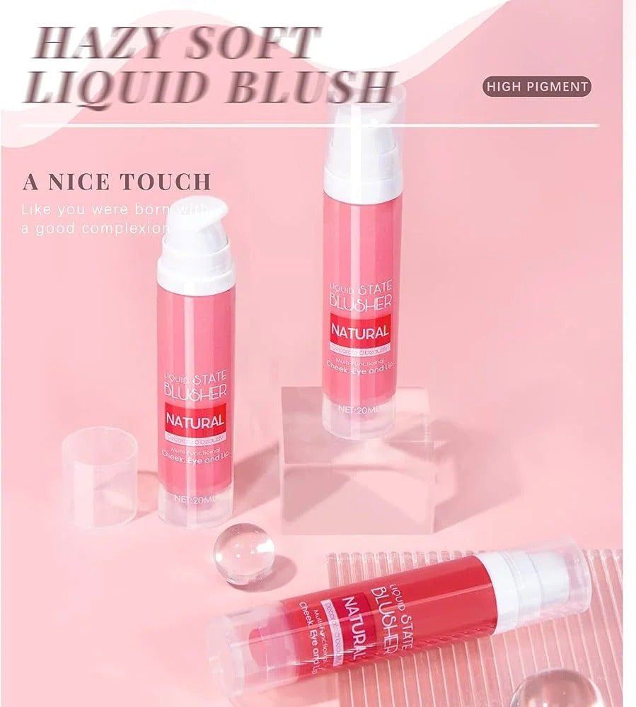 Hazy soft liquid blush with 'A Nice Touch' text on a pink background