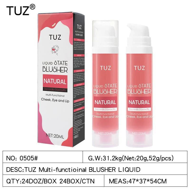 TUZ liquid state blusher with packaging on a white background