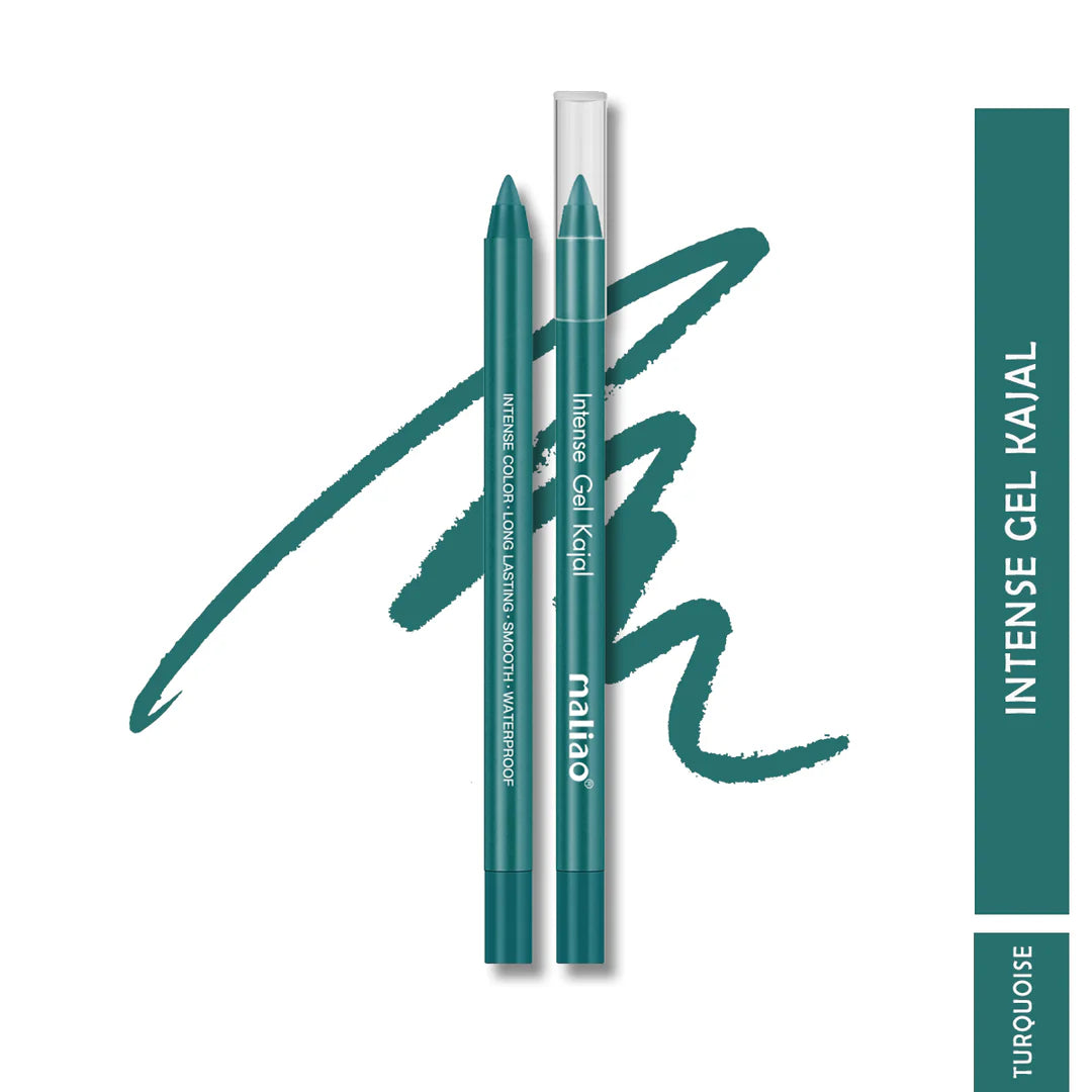 Two green eyeliner pencils with a white cap on a white background, featuring the brand 'maliao'.