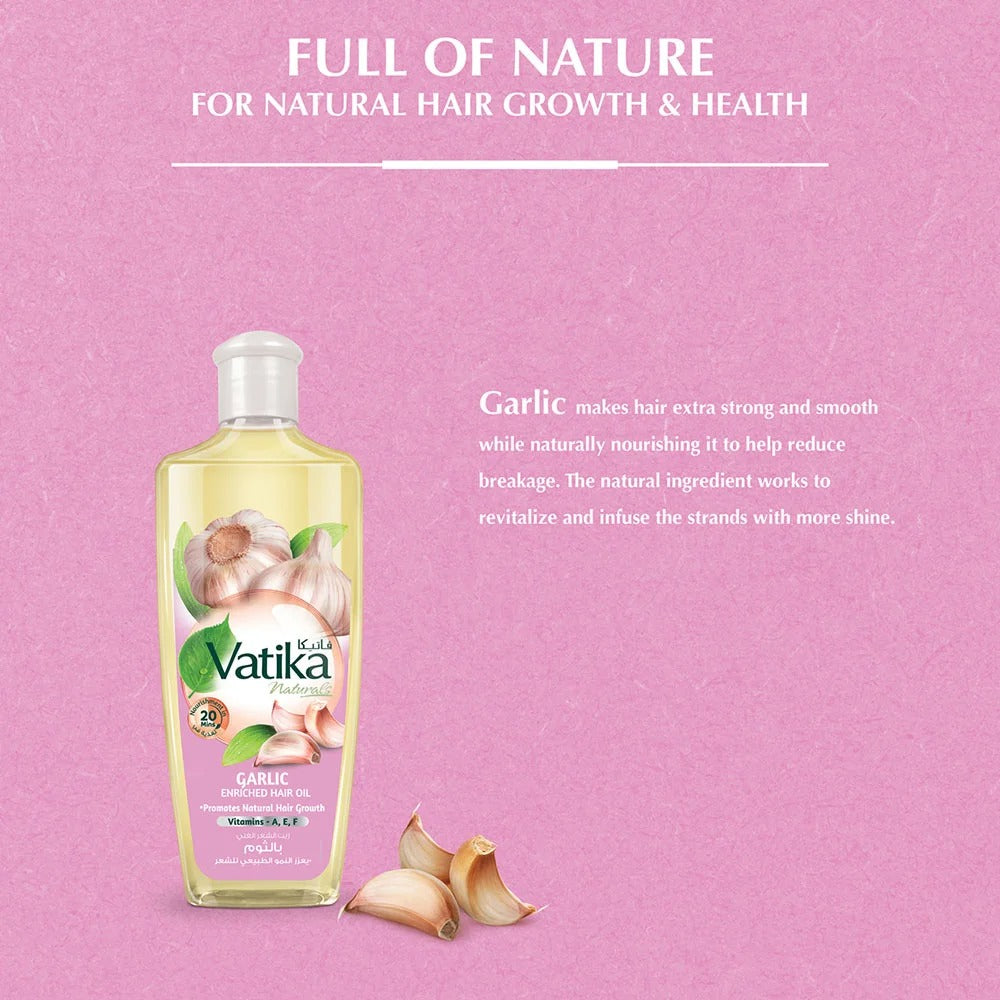 Vatika Natural Garlic Enriched Hair Oil Promotes Natural Hair Growth 100ML