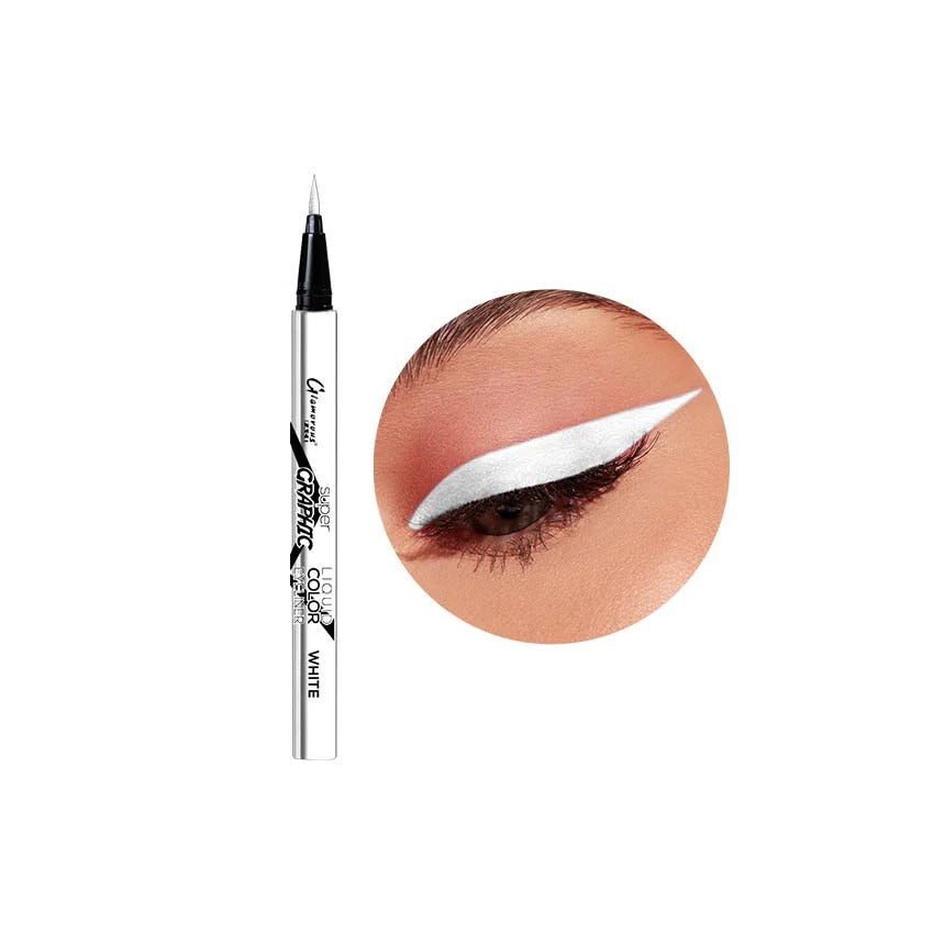 Eyebrow pencil with a close-up of an eye wearing it on a white background