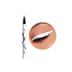 Eyebrow pencil with a close-up of an eye wearing it on a white background