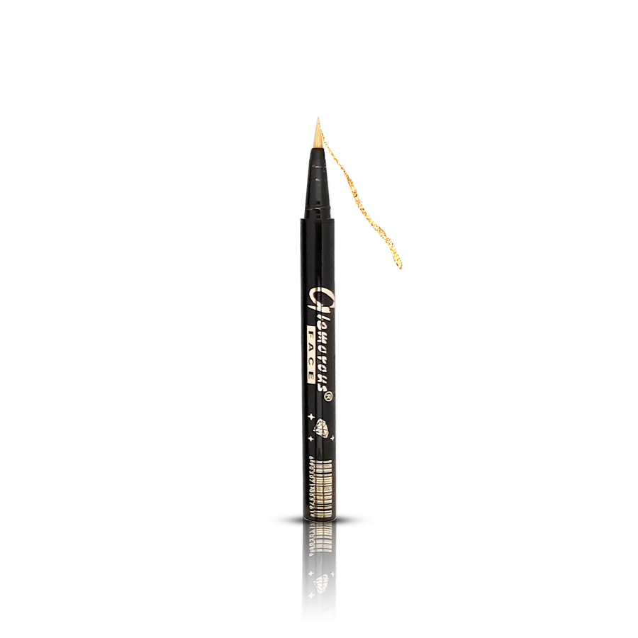 Black eyeliner pen with gold tip on a white background