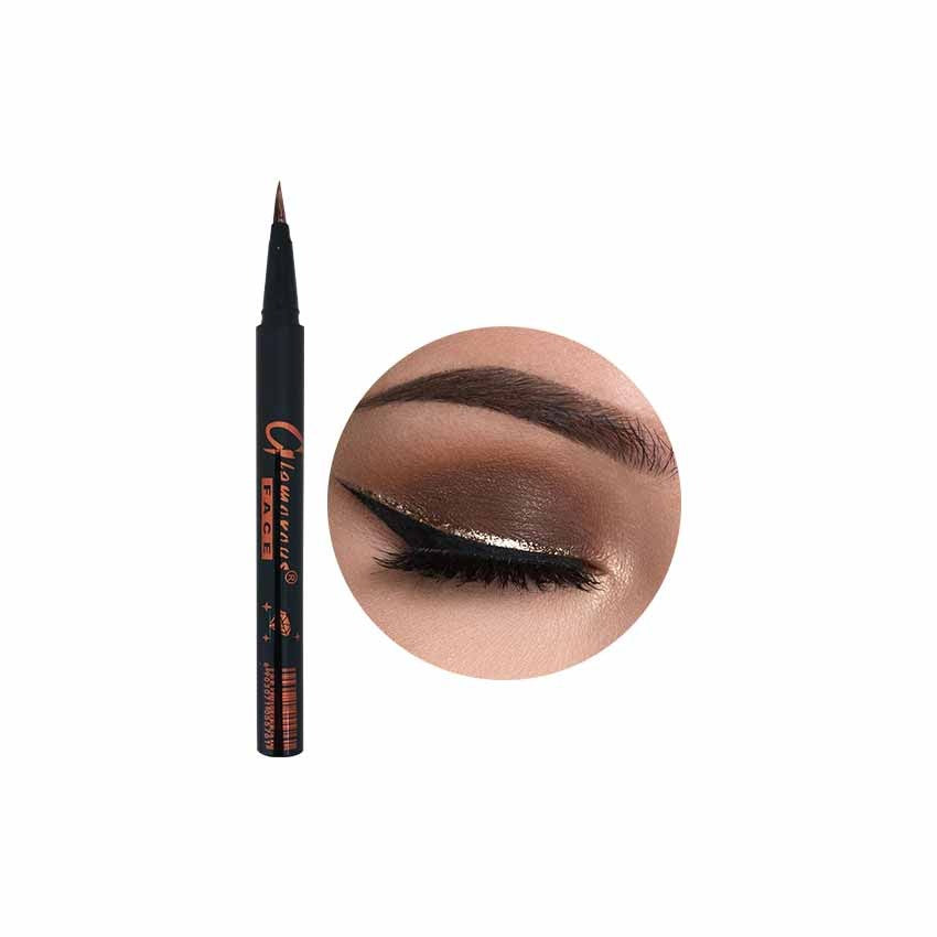 Eyebrow pencil with close-up of applied makeup on a white background