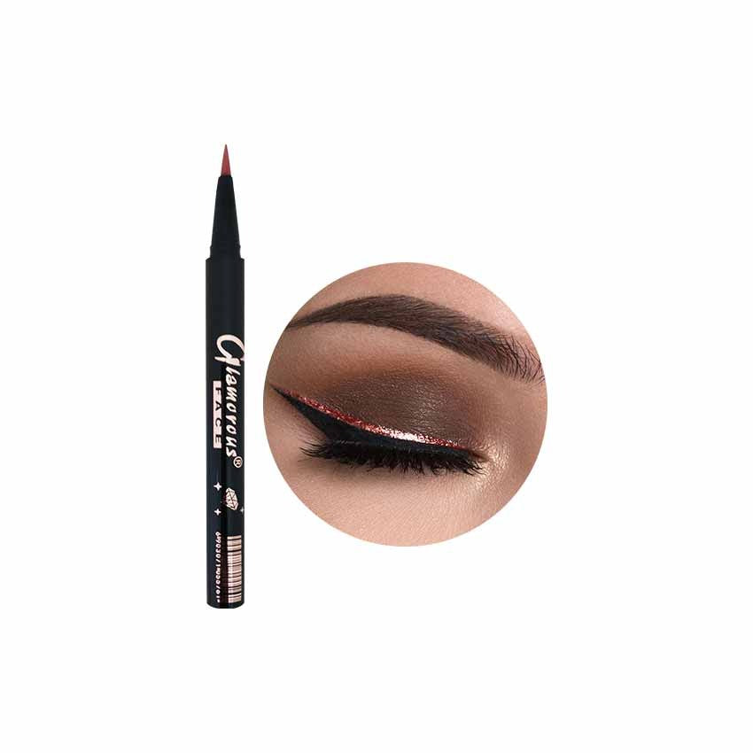 Eyebrow pencil with close-up of application on a white background