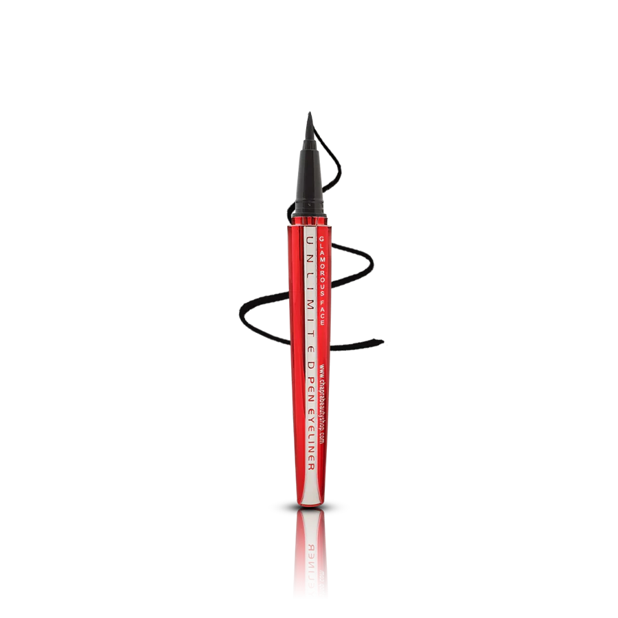 Red eyeliner pen with black cap on a white background