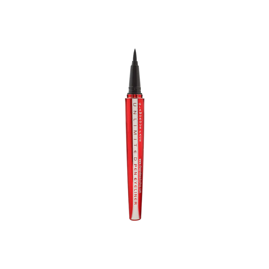 Black eyeliner pen with red casing on a white background