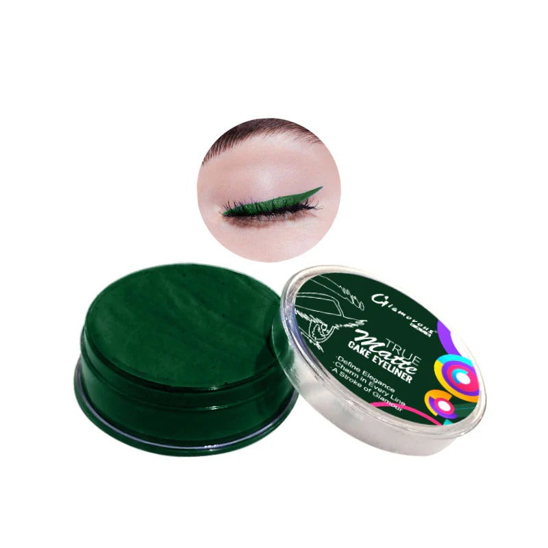Green makeup product with eyelash application on a white background