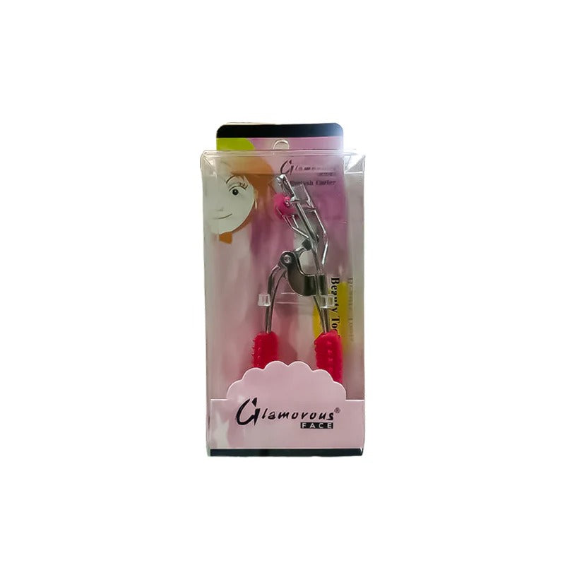 Eyelash curler in packaging with 'Glamorous' branding on a white background