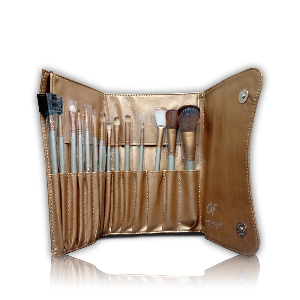 Glamorous Face 15 Piece Leather Brush Set