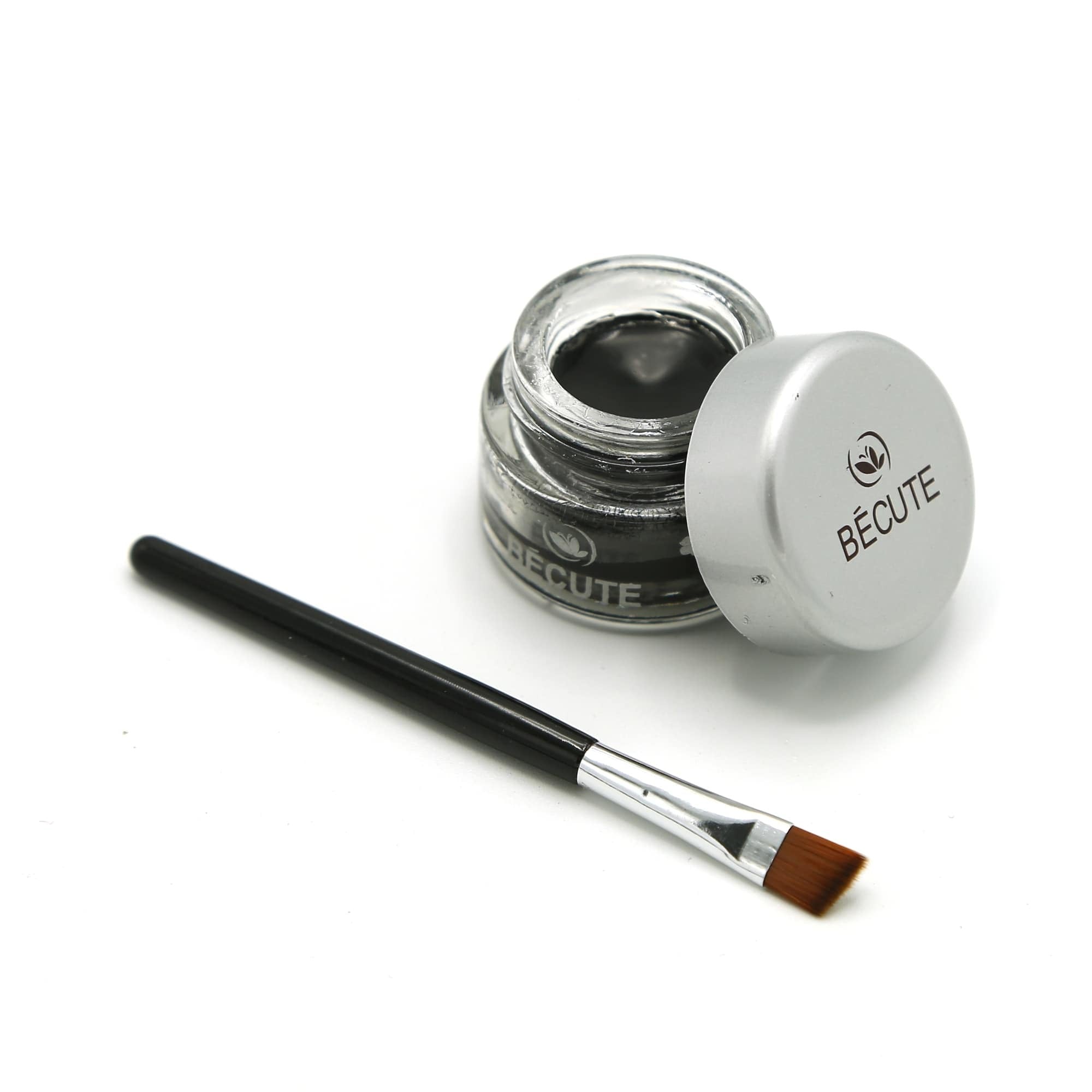 Becute eyeliner jar with brush on a white background