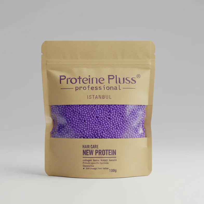 Proteine Pluss professional hair care product packaging on a gray background